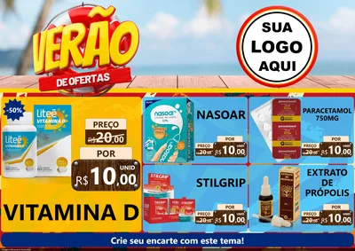 Modelo de Encarte para Encarte A4 Horizontal com o tema Verão de Ofertas para Farmácia