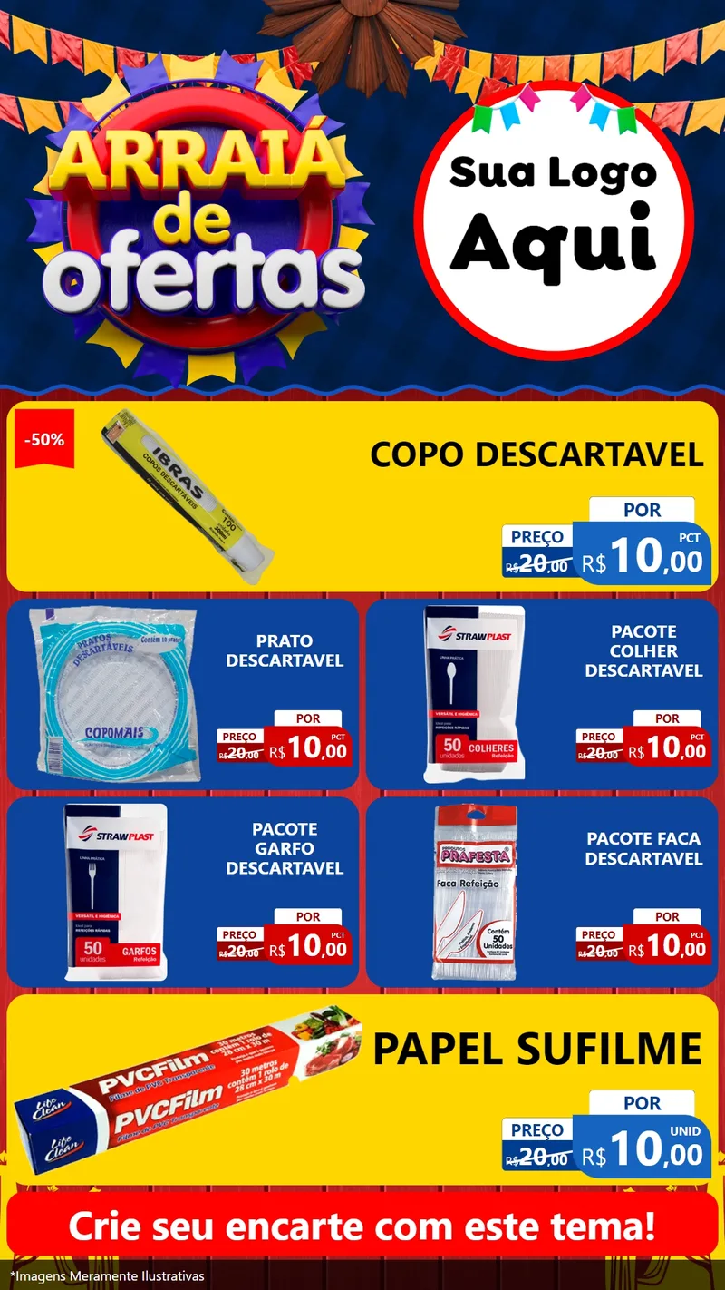 Modelo de TV para TV Vertical com o tema Arraiá de Ofertas para Embalagens