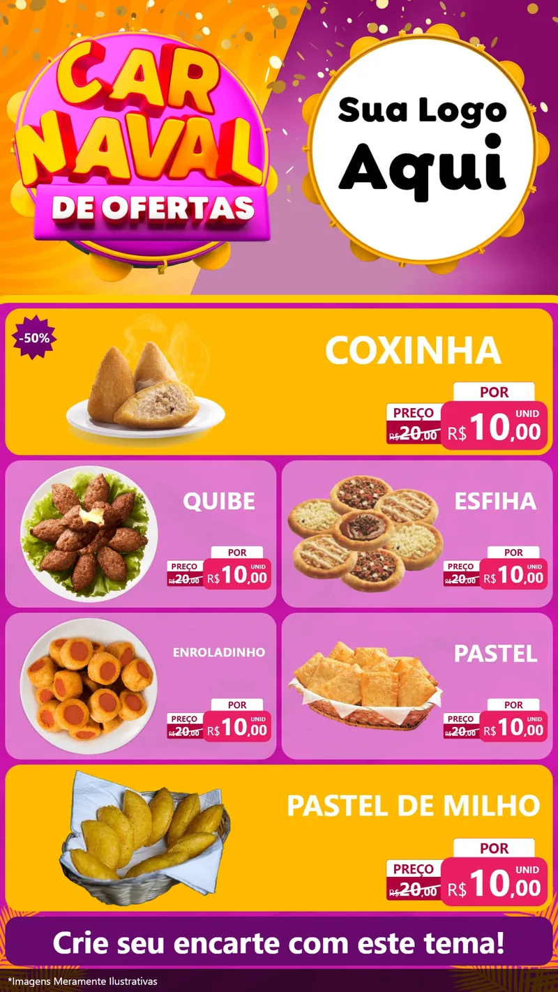Modelo de TV para TV Vertical com o tema Carnaval de Ofertas para Salgadaria