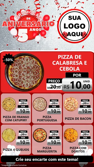 Modelo de Rede Social para Stories com o tema Promoção de Aniversário - 5 Anos para Pizzaria