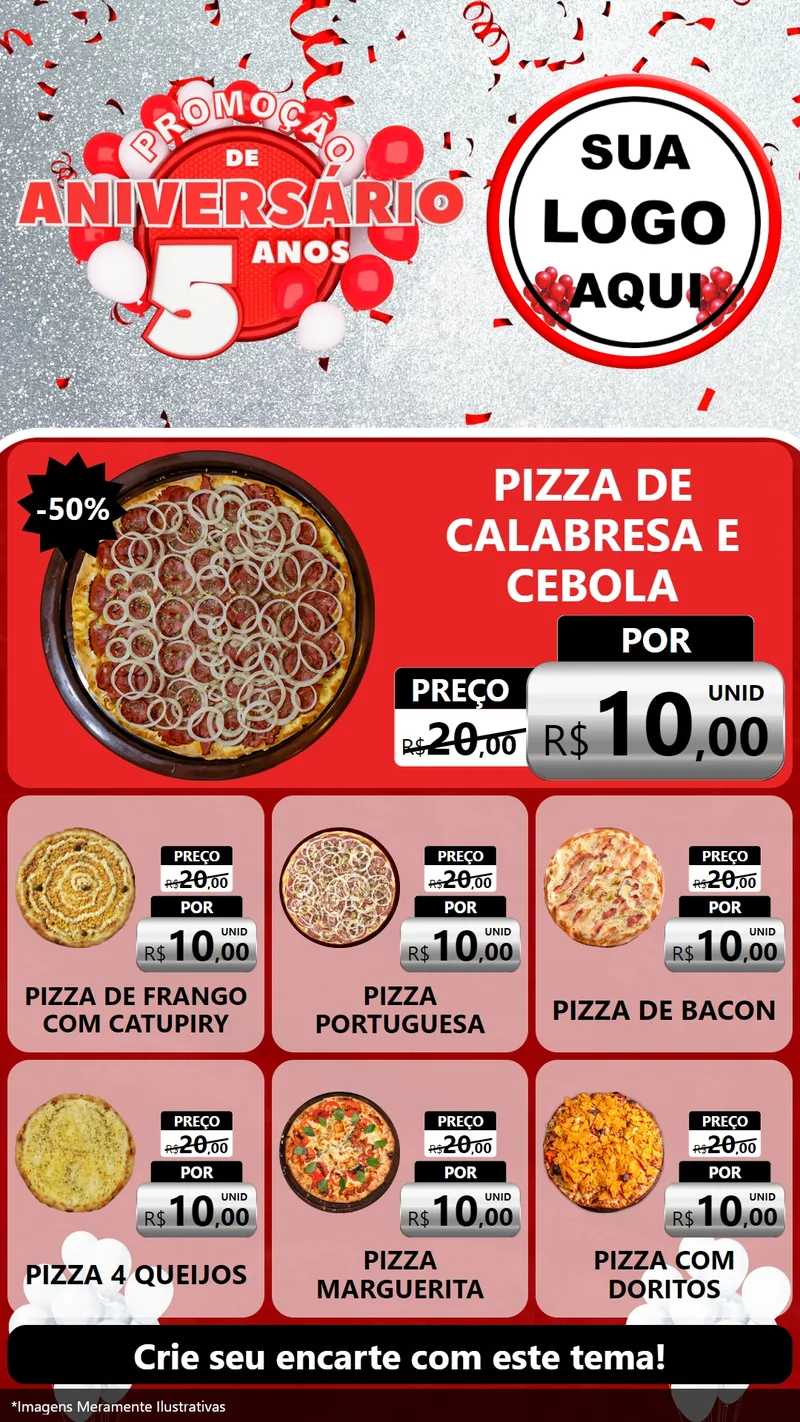 Modelo de Rede Social para Stories com o tema Promoção de Aniversário - 5 Anos para Pizzaria