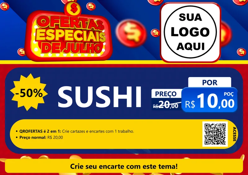 Modelo de Cartaz para Cartaz A4 Horizontal com o tema Ofertas Especiais de Julho para Comida japonesa