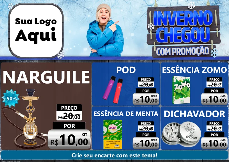 Modelo de Encarte para Encarte A4 Horizontal com o tema Inverno Chegou Com Promoção para Tabacaria