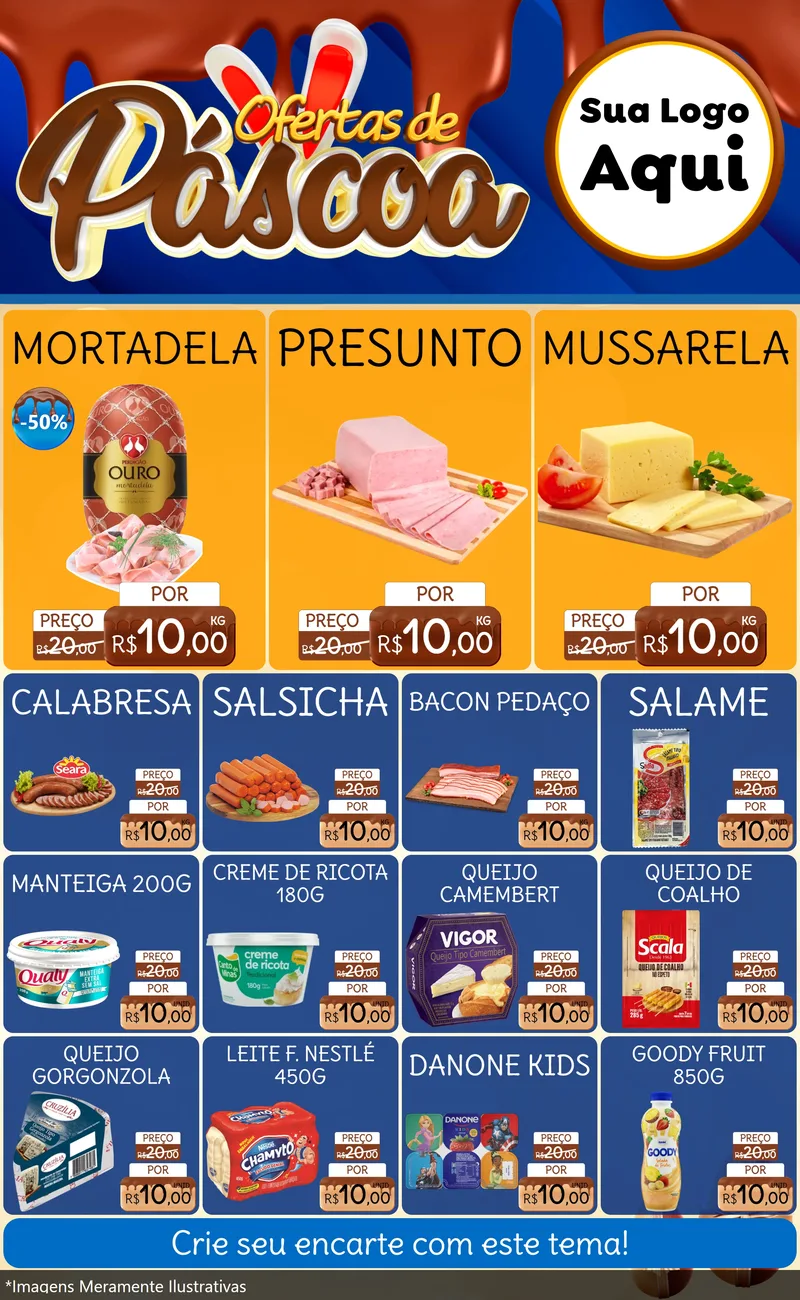 Modelo de Encarte para Encarte Grande com o tema Ofertas de Páscoa para Frios e Laticínios