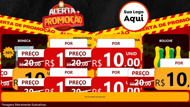 Modelo de TV para TV Horizontal com o tema Alerta de Promoção para Brinquedos