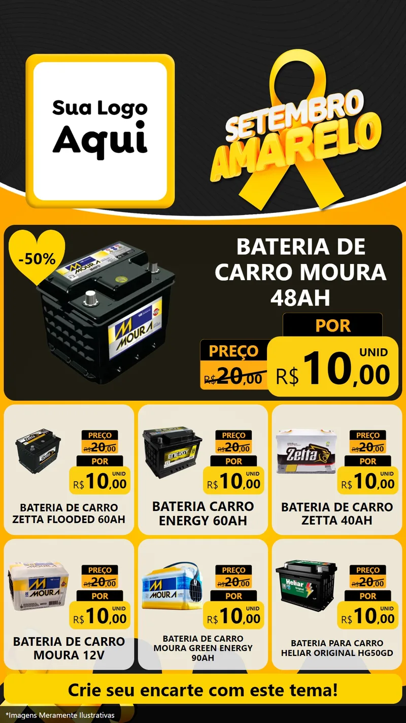 Modelo de Rede Social para Stories com o tema Setembro Amarelo para Baterias Elétricas