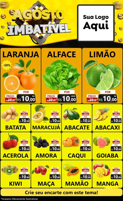 Modelo de Encarte para Encarte Grande com o tema Agosto Imbatível para Hortifrúti