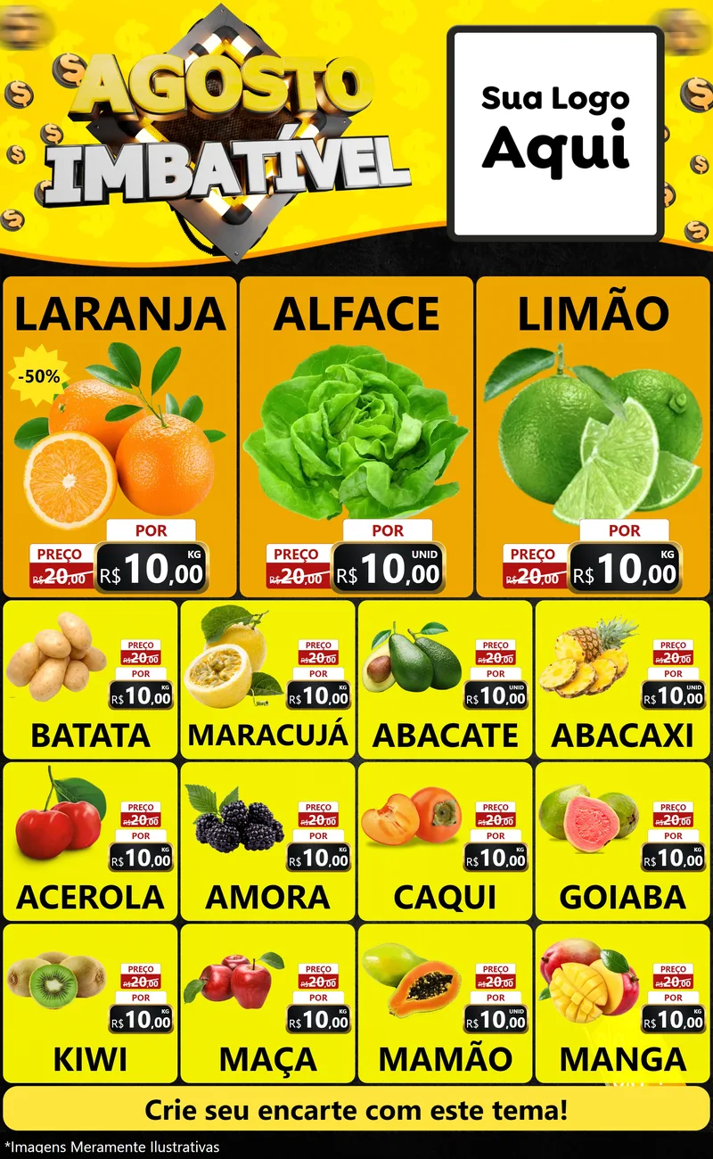Modelo de Encarte para Encarte Grande com o tema Agosto Imbatível para Hortifrúti