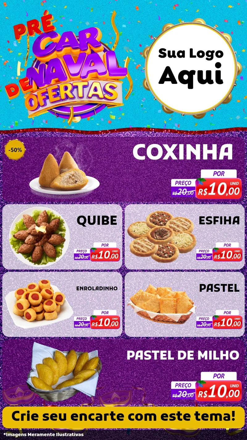 Modelo de TV para TV Vertical com o tema Pré Carnaval de Ofertas para Salgadaria