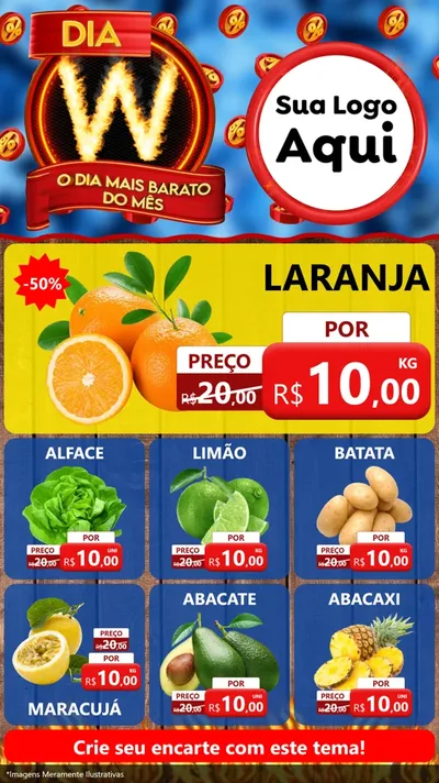 Modelo de Rede Social para Stories com o tema Dia W - O Dia Mais Barato Do Mês para Hortifrúti