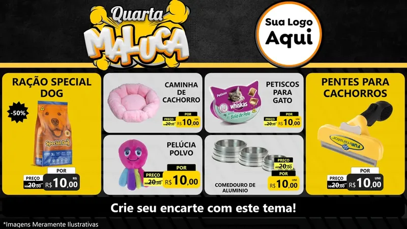Modelo de TV para TV Horizontal com o tema Quarta Maluca para Pet Shop