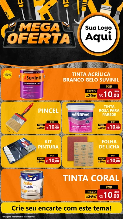 Modelo de TV para TV Vertical com o tema Mega Oferta para Tintas e Ferramentas