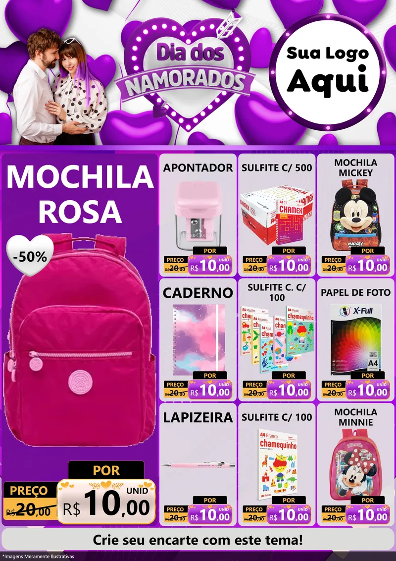 Modelo de Encarte para Encarte A4 Vertical com o tema Dia dos Namorados para Papelaria