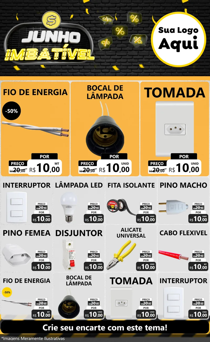 Modelo de Encarte para Encarte Grande com o tema Junho Imbatível para Materiais Elétricos