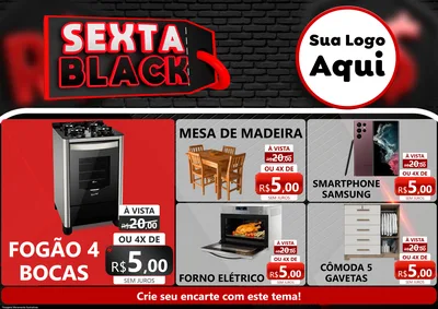 Modelo de Encarte para Encarte A4 Horizontal com o tema Sexta Black para Móveis e Eletro