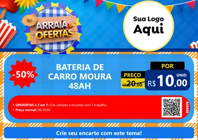 Modelo de Cartaz para Cartaz A4 Horizontal com o tema Arraiá de Ofertas para Baterias Elétricas