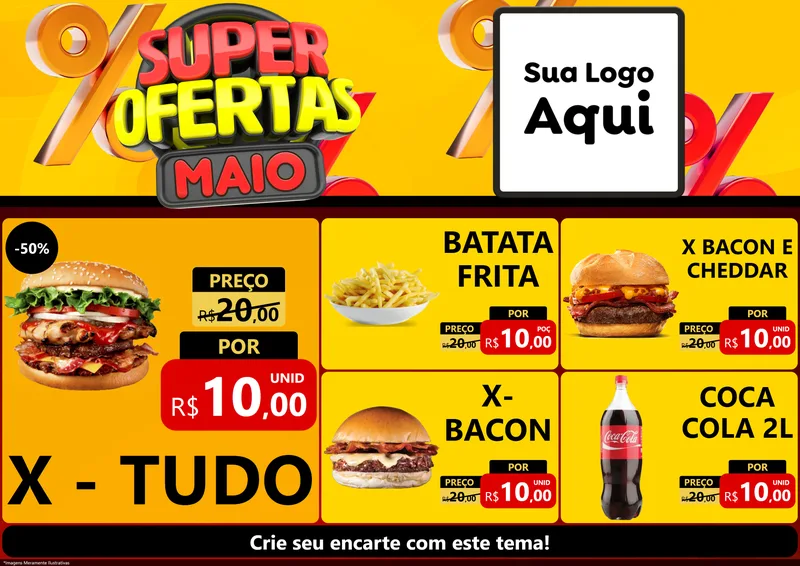 Modelo de Encarte para Encarte A4 Horizontal com o tema Super Ofertas Maio para Hamburgueria