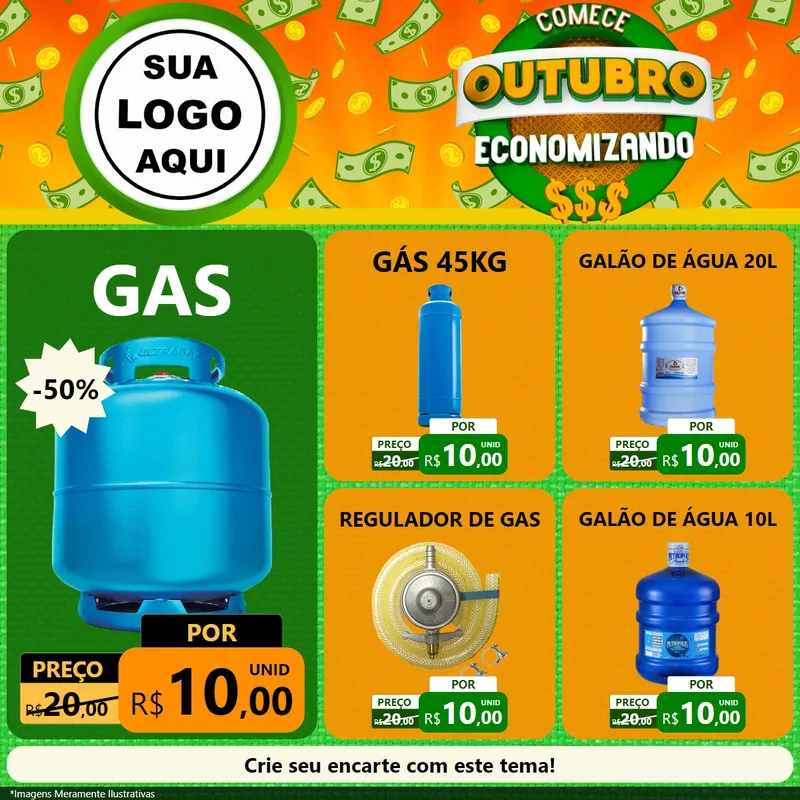 Modelo de Rede Social para Feed Facebook com o tema Comece Outubro Economizando para Água e gás