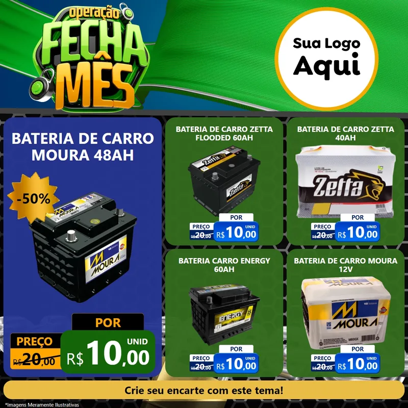 Modelo de Rede Social para Feed Facebook com o tema Operação Fecha Mês para Baterias Elétricas