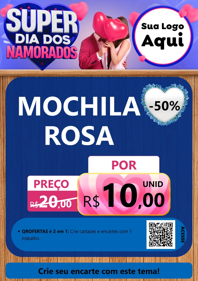 Modelo de Cartaz para Cartaz A4 Vertical com o tema Super Dia dos Namorados para Papelaria