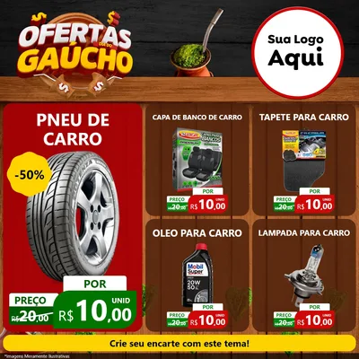 Modelo de Rede Social para Feed Facebook com o tema Ofertas Dia do Gaúcho para Auto peças