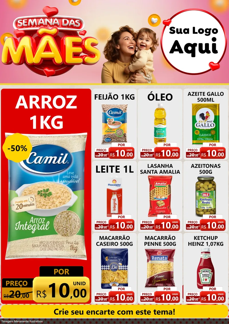 Modelo de Encarte para Encarte A4 Vertical com o tema Semana das Mães para Supermercado