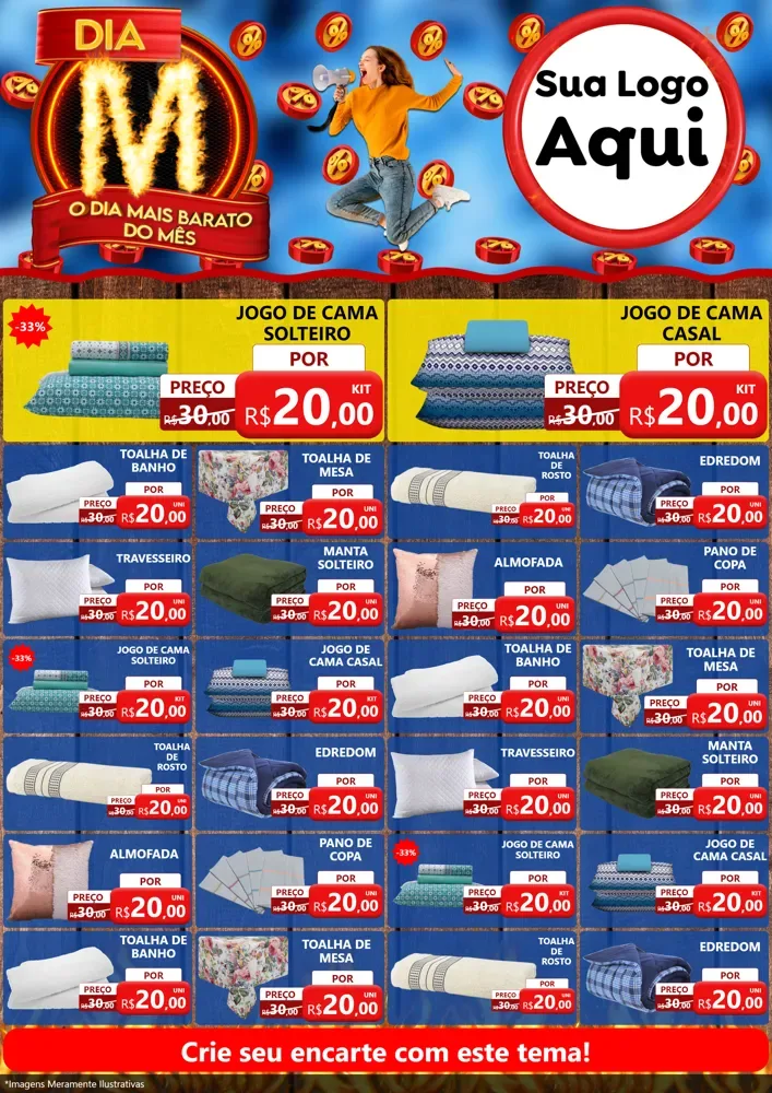 Modelo de Encarte para Encarte A4 Vertical com o tema Dia M - O Dia Mais Barato Do Mês para Cama, Mesa e Banho