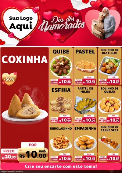 Modelo de Encarte para Encarte A4 Vertical com o tema Dia Dos Namorados para Salgadaria
