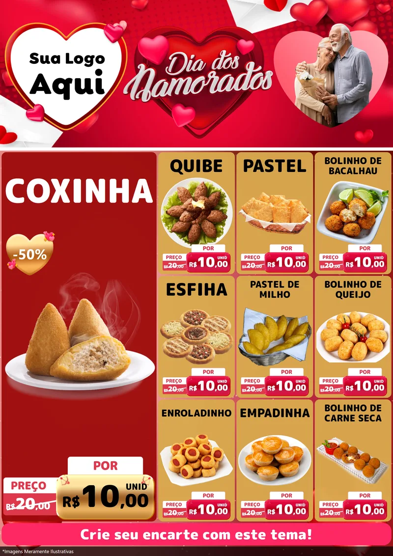 Modelo de Encarte para Encarte A4 Vertical com o tema Dia Dos Namorados para Salgadaria