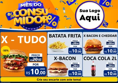 Modelo de Encarte para Encarte A4 Horizontal com o tema Mês do Consumidor para Hamburgueria