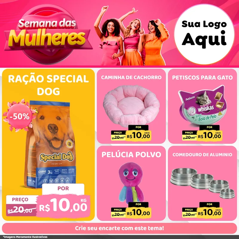 Modelo de Rede Social para Feed Facebook com o tema Semana das Mulheres para Pet Shop