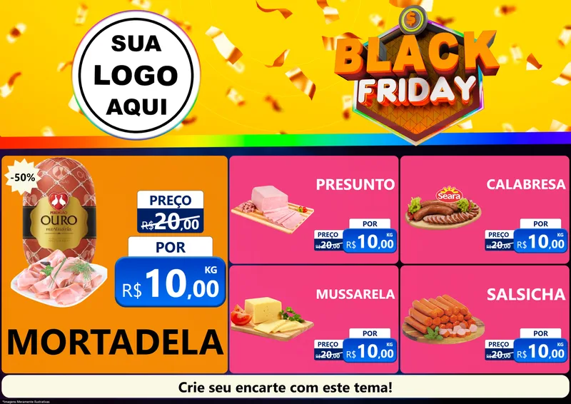 Modelo de Encarte para Encarte A4 Horizontal com o tema Black Friday para Frios e Laticínios