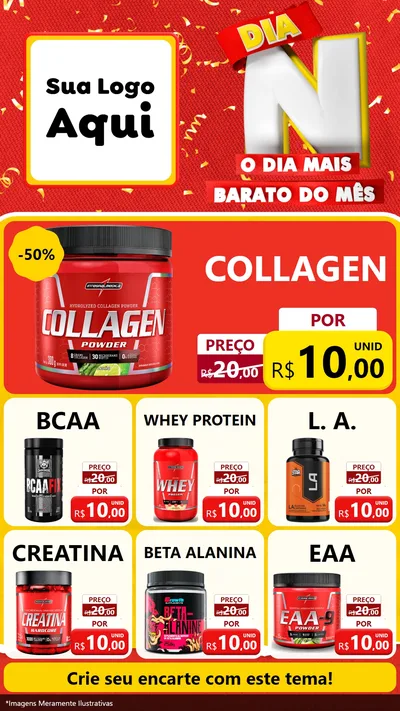Modelo de Rede Social para Stories com o tema Dia N o Dia Mais Barato do Mês para Suplementos alimentares