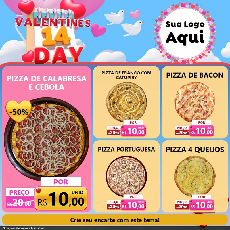Modelo de Rede Social para Feed Facebook com o tema Valentine's Day para Pizzaria