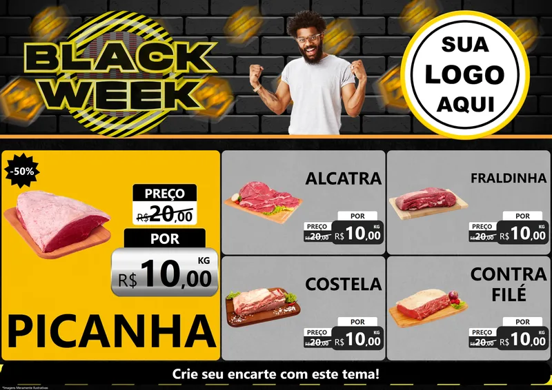 Modelo de Encarte para Encarte A4 Horizontal com o tema Black Week para Açougue