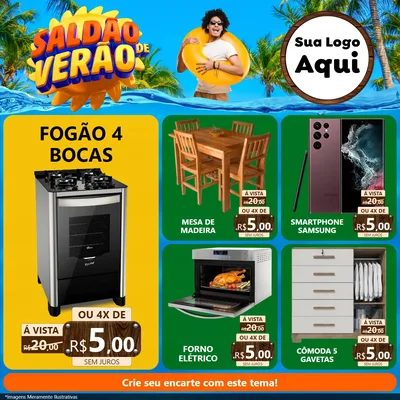 Modelo de Rede Social para Feed Facebook com o tema Saldão de Verão para Móveis e Eletro