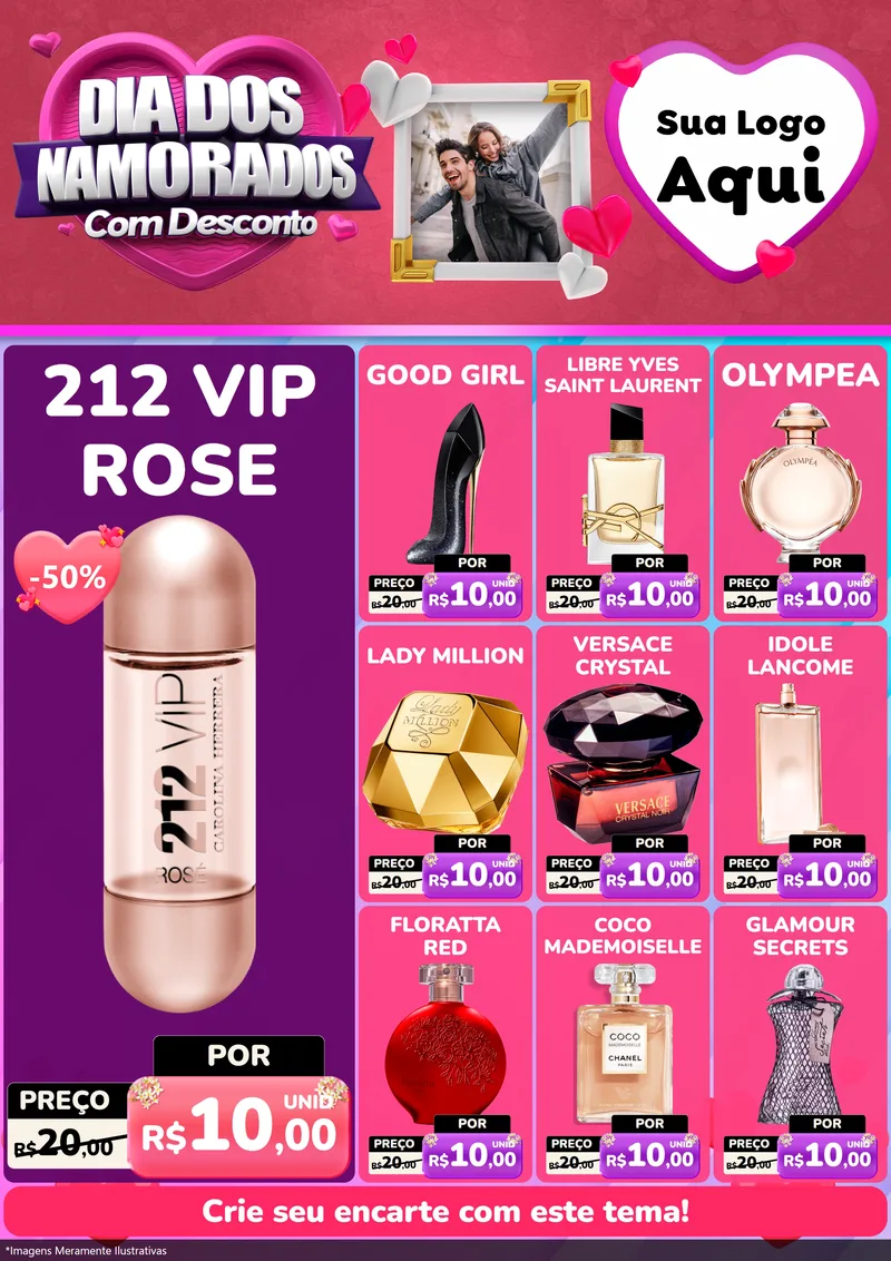 Modelo de Encarte para Encarte A4 Vertical com o tema Dia Dos Namorados Com Desconto para Perfumes