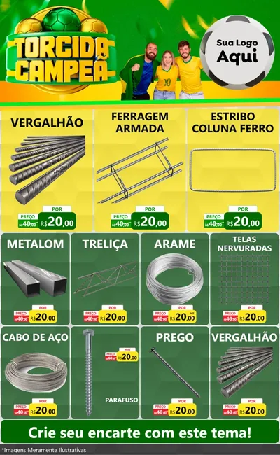 Modelo de Encarte para Encarte Grande com o tema Torcida Campeã - Copa para Ferragens