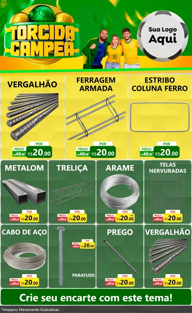 Modelo de Encarte para Encarte Grande com o tema Torcida Campeã - Copa para Ferragens