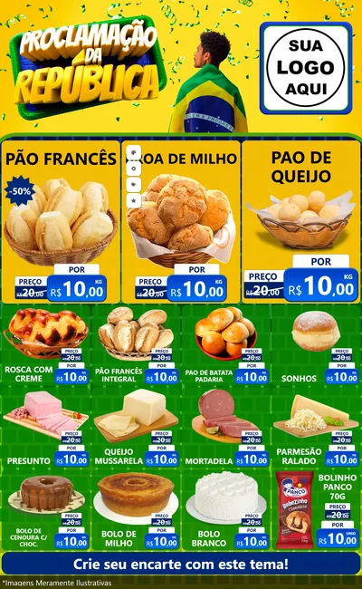 Modelo de Encarte para Encarte Grande com o tema Proclamação da República para Padaria