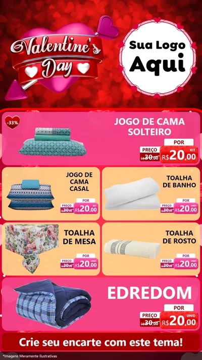 Modelo de TV para TV Vertical com o tema Valentine's Day para Cama, Mesa e Banho