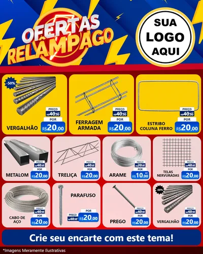 Modelo de Rede Social para Feed Instagram com o tema Ofertas Relâmpago para Ferragens