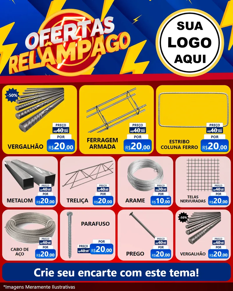 Modelo de Rede Social para Feed Instagram com o tema Ofertas Relâmpago para Ferragens