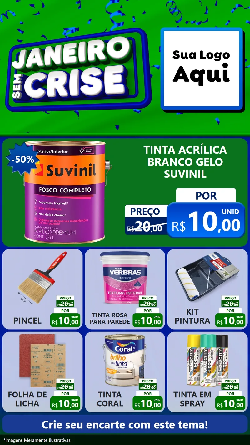 Modelo de Rede Social para Stories com o tema Janeiro Sem Crise para Tintas e Ferramentas