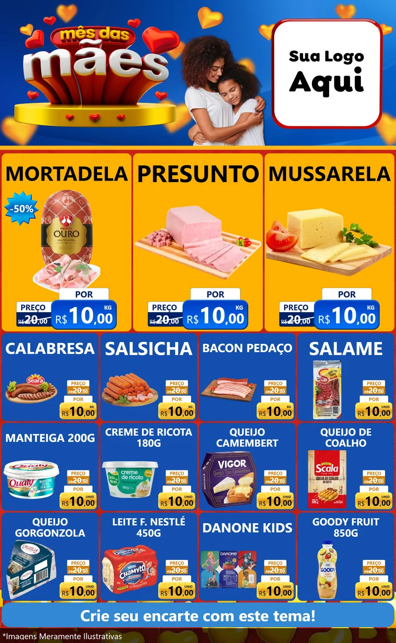 Modelo de Encarte para Encarte Grande com o tema Mês das Mães para Frios e Laticínios