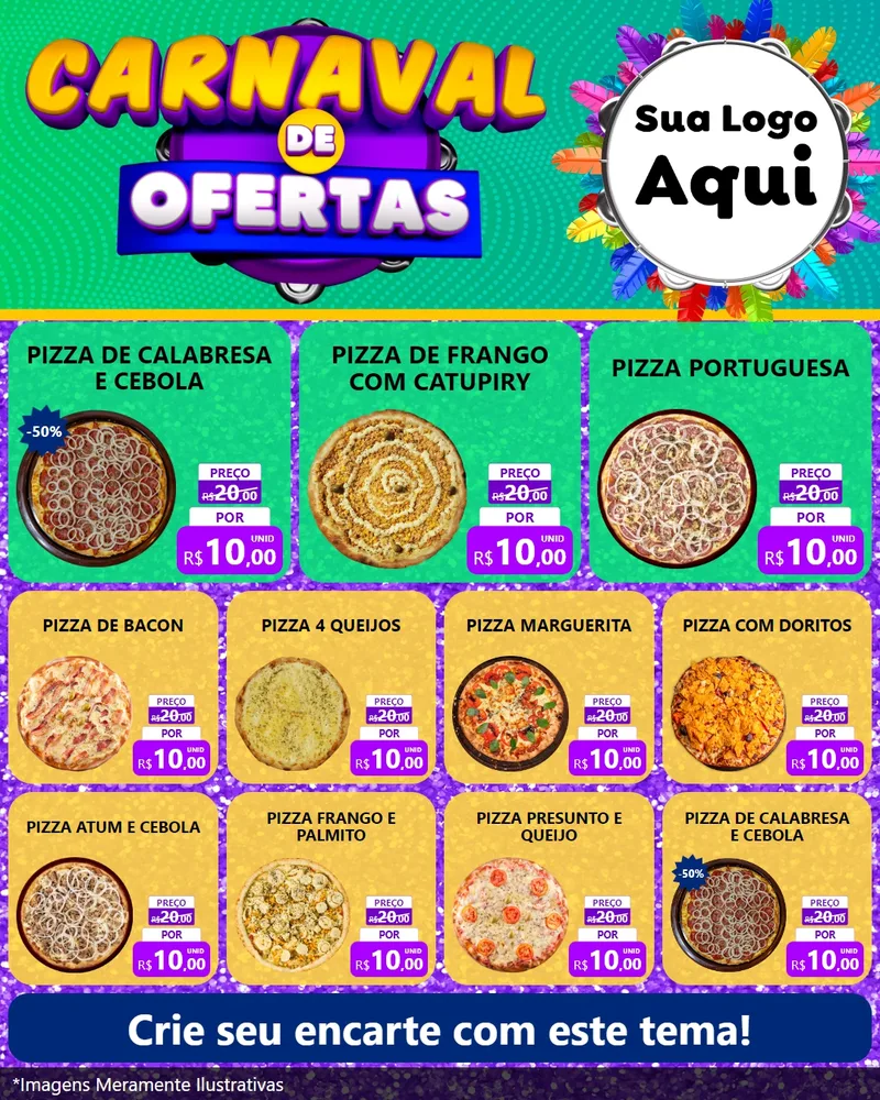 Modelo de Rede Social para Feed Instagram com o tema Carnaval de Ofertas para Pizzaria