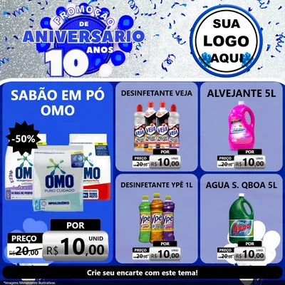 Modelo de Rede Social para Feed Facebook com o tema Promoção de Aniversário - 10 Anos para Produtos de Limpeza