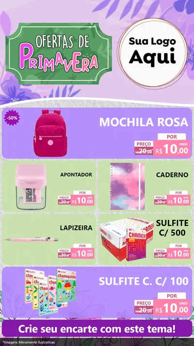 Modelo de TV para TV Vertical com o tema Ofertas de Primavera para Papelaria