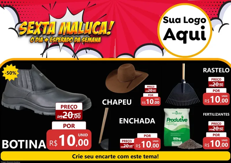 Modelo de Encarte para Encarte A4 Horizontal com o tema Sexta Maluca! para Agropecuária