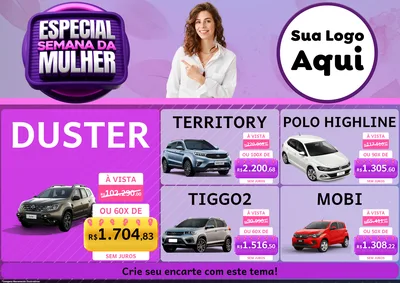 Modelo de Encarte para Encarte A4 Horizontal com o tema Especial Semana da Mulher para Concessionaria de Carros